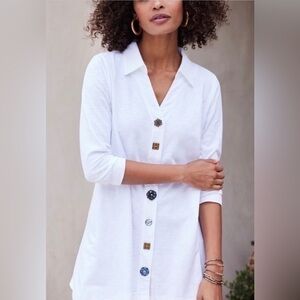 Soft Surroundings Danielle Button Asymmetric Tunic Desert Stone Beige Size Small